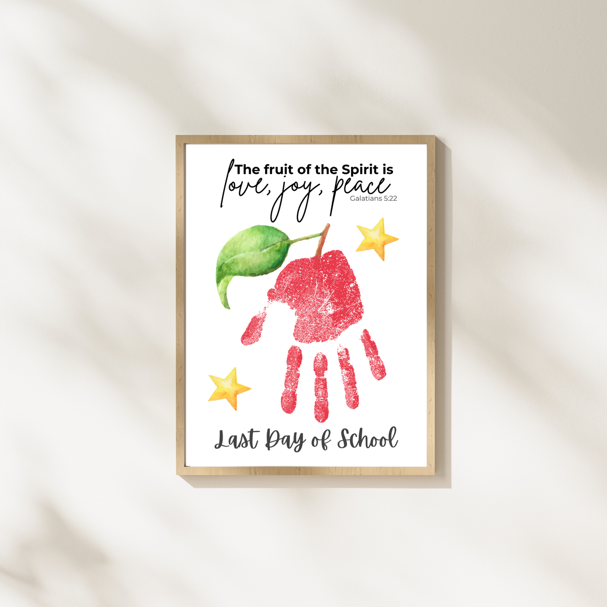 Fruit of the Spirit Apple Handprint Craft Printable | First & Last Day of School Keepsake | Christian Back to School Activity