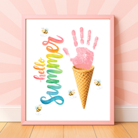Hello Summer Ice Cream Cone Handprint Craft Printable | Summer Keepsake Activity for Kids | Preschool, Daycare & Kindergarten Summer Art