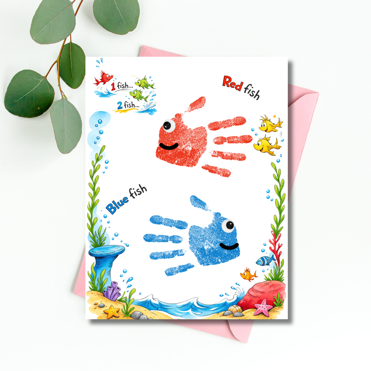 Red Fish Blue Fish Handprint Craft Printable | Kids Literacy Art Activity | Color Learning Classroom Keepsake PDF