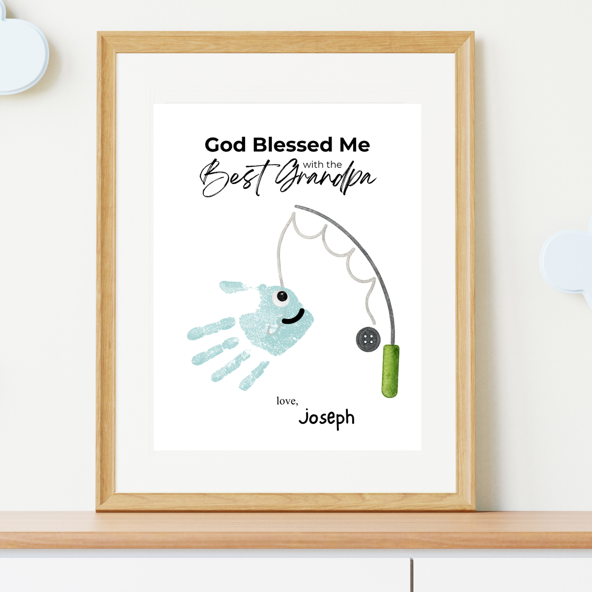 Christian Grandpa Handprint Craft Printable | God Blessed Me with the Best Grandpa Gift | Father’s Day or Birthday Keepsake | Fishing DIY