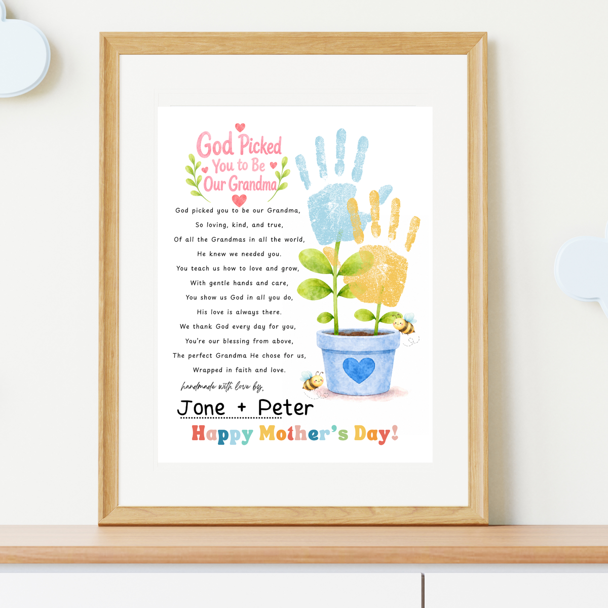 God Picked You to Be Our Grandma Handprint Craft Printable | Christian Mother’s Day Gift for Grandma | Flower Keepsake from Grandkids | Faith Based Grandma Gift