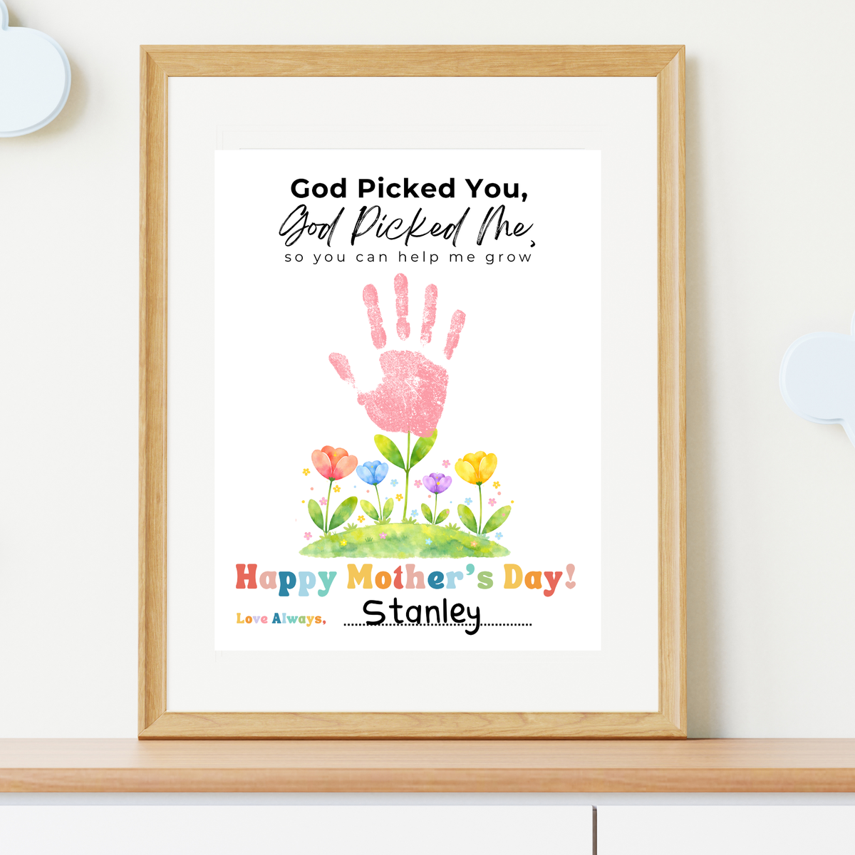 God Picked You God Picked Me Handprint Craft Printable | Christian Mother’s Day Keepsake | Thank You for Helping Me Grow Mom Gift | Kids Faith-Based PDF