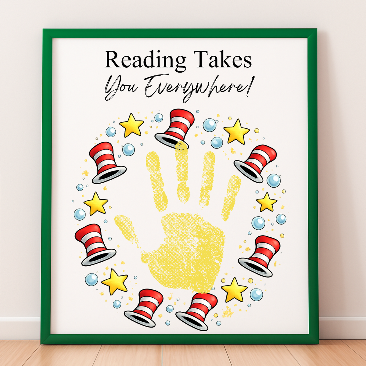 Reading Takes You Everywhere Wreath Handprint Craft Printable | Kids Literacy Week Activity | Preschool Reading Celebration Art PDF