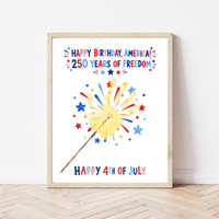 Happy Birthday, America! 250 Years of Freedom Handprint Sparkler Craft Printable | Christian 4th of July Keepsake