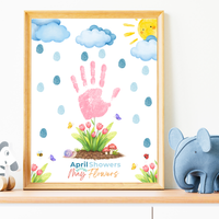 April Showers Bring May Flowers Handprint Craft Printable | Spring Preschool Activity | Fingerprint Raindrop Art | Kids Seasonal Keepsake PDF