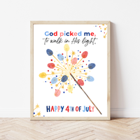 God Picked Me to Walk in His Light Handprint Craft Printable | Christian 4th of July Keepsake | Faith-Based Independence Day Activity