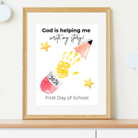 Christian First Day of School Handprint Craft Printable | God is Helping Me Write My Story | Psalm 139:16 Keepsake | Back to School PDF