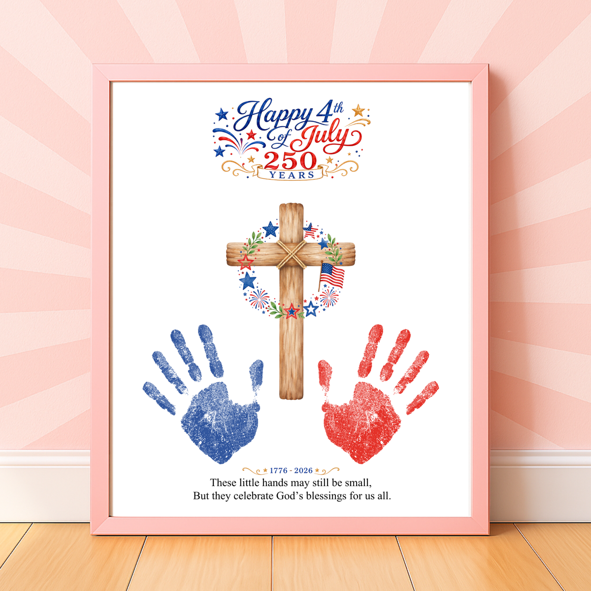 Christian July 4th Handprint Craft Printable, America 250 Faith-Based Patriotic Keepsake Activity for Kids