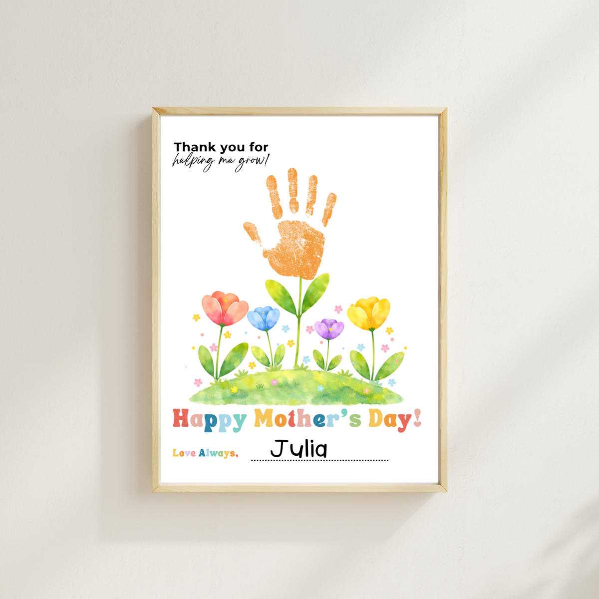 Mother’s Day Handprint Flower Craft Printable | Thank You for Helping Me Grow Keepsake | Preschool DIY Mom Gift | Floral Mother’s Day PDF