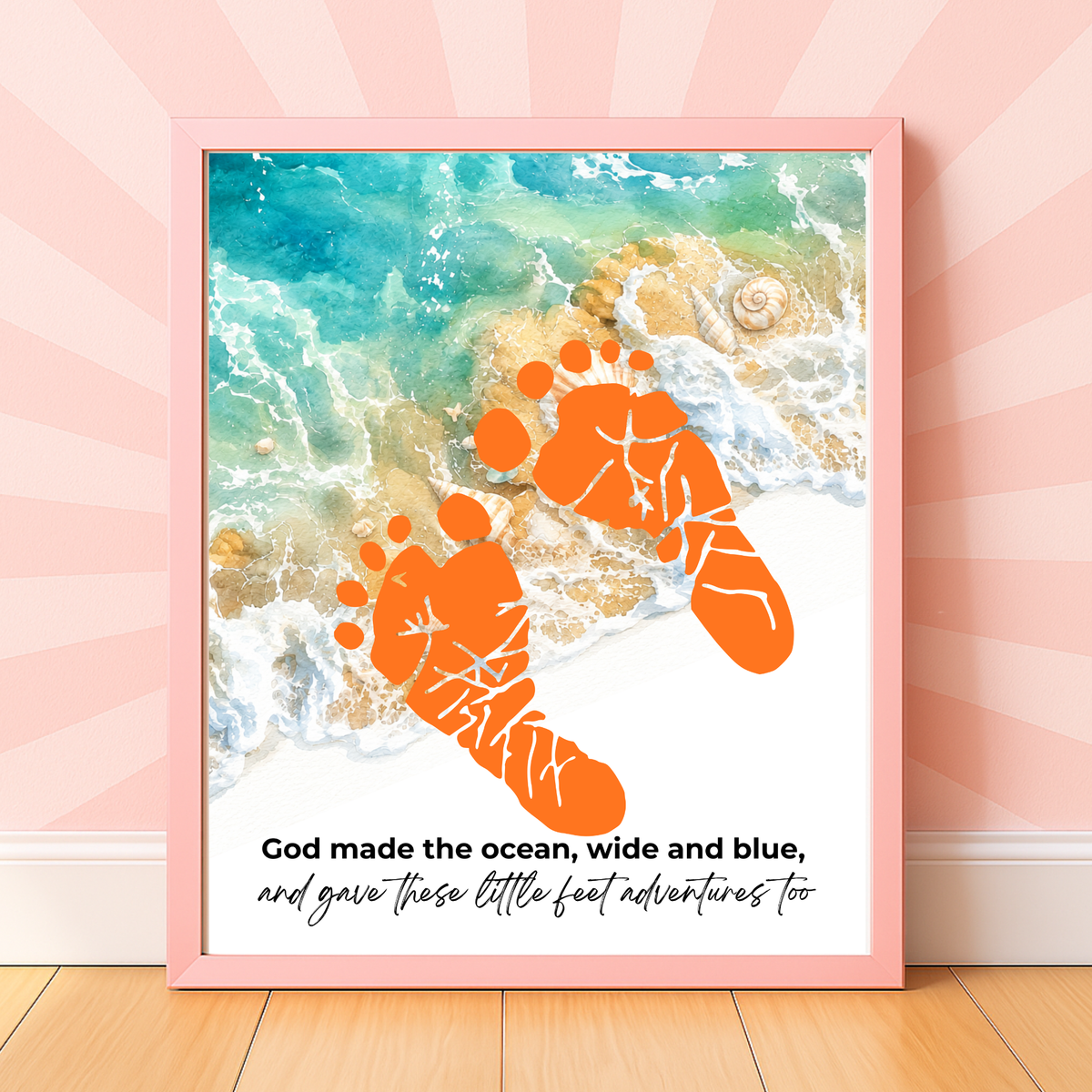 God Made the Ocean, Wide and Blue Footprint Craft Printable | Christian Beach Keepsake | Summer Footprint Art for Kids