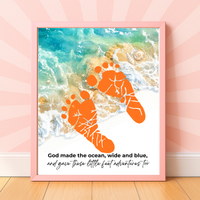 God Made the Ocean, Wide and Blue Footprint Craft Printable | Christian Beach Keepsake | Summer Footprint Art for Kids