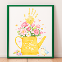 Mother’s Day Handprint Craft Printable | “Happy Mother’s Day” Flower Watering Can Keepsake | Preschool Kids Mother’s Day Activity PDF