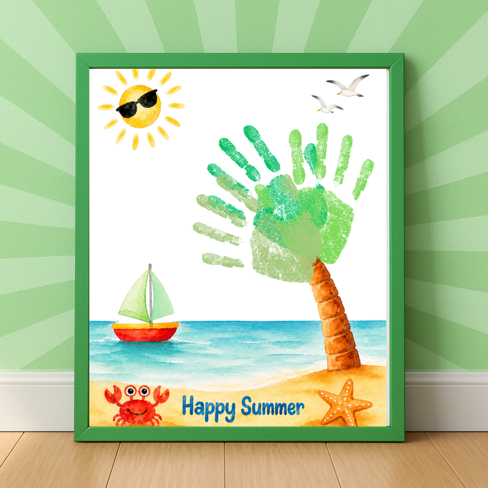 Summer Palm Tree Handprint Craft Printable | Beach Handprint Art for Kids | Summer Keepsake Activity | Preschool Kindergarten Daycare Craft
