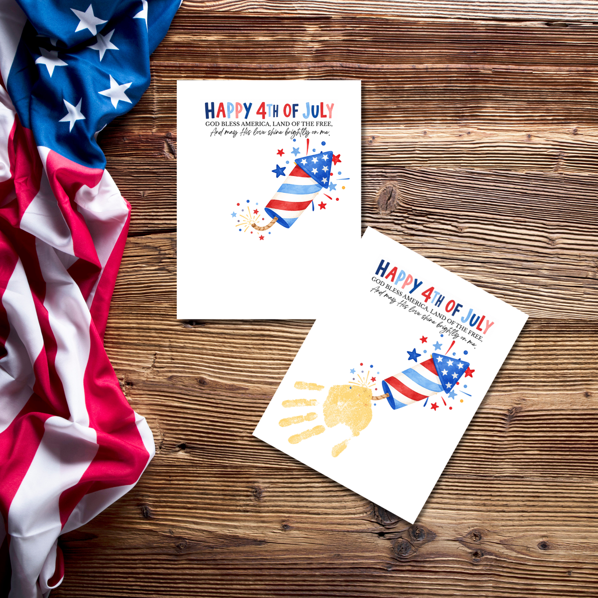 Christian 4th of July Firecracker Handprint Craft Printable | God Bless America Handprint Art | Faith-Based Independence Day Keepsake for Kids