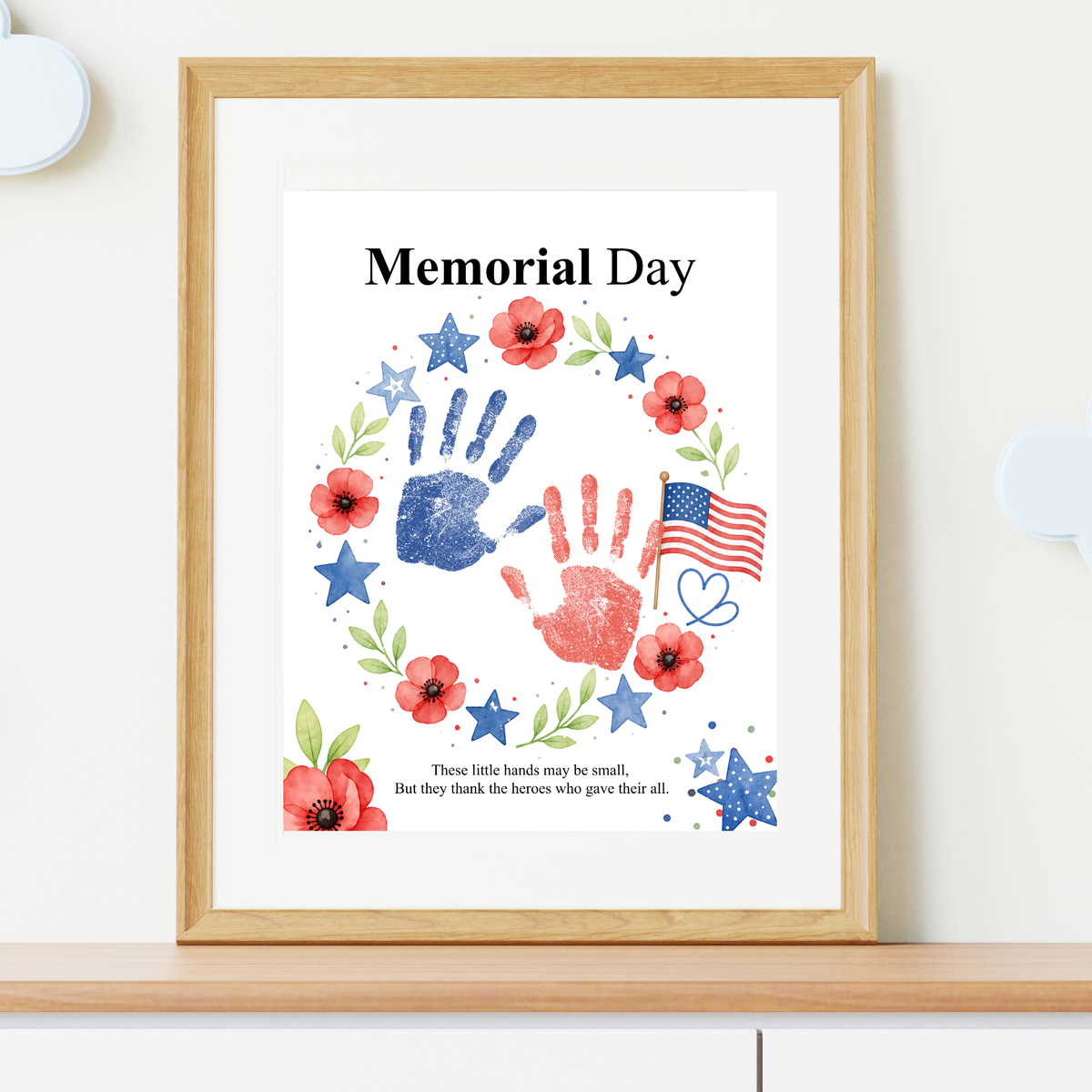 Memorial Day Handprint Wreath Craft Printable | Patriotic Keepsake Art for Kids | Red White Blue Handprint Activity | Preschool Classroom PDF