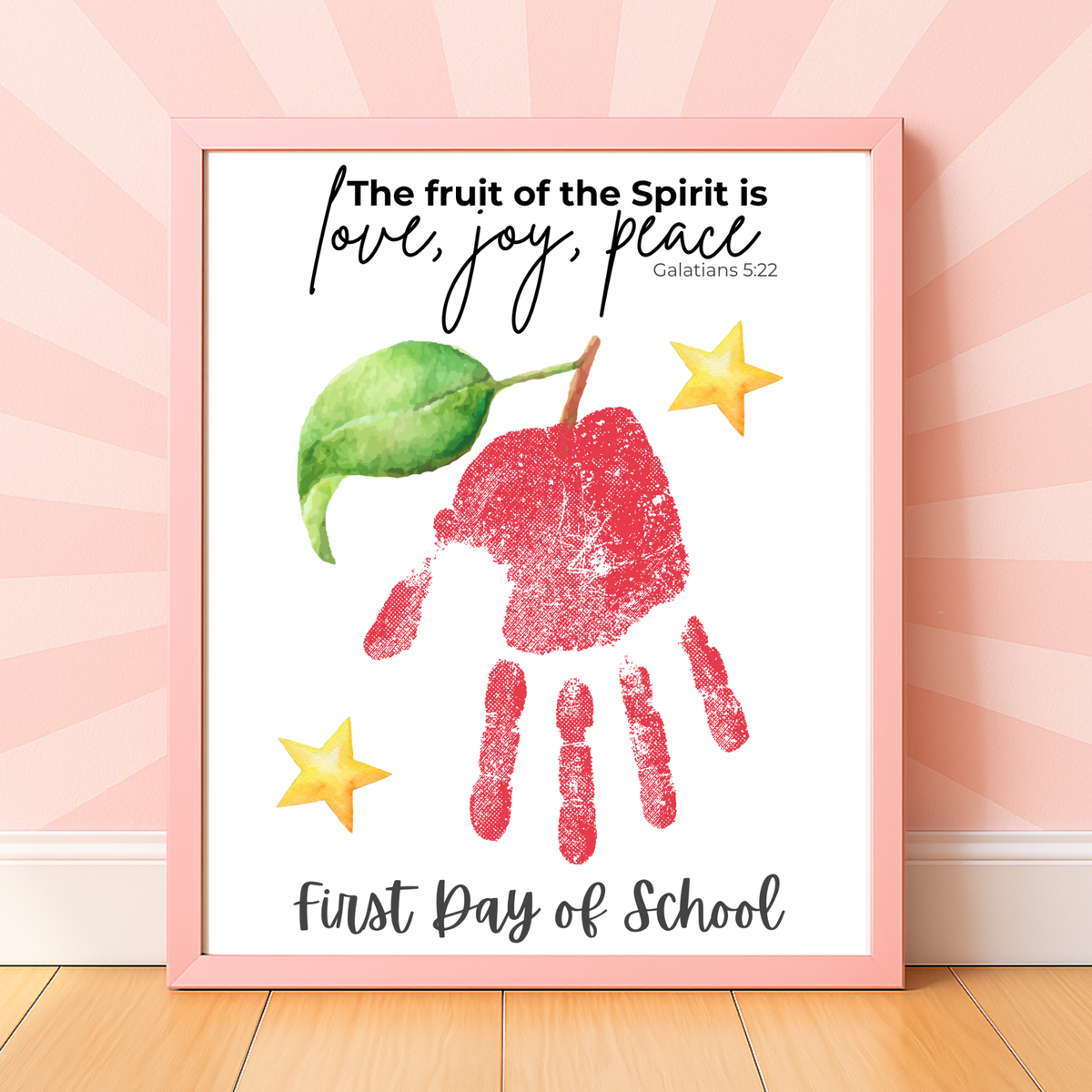 Fruit of the Spirit Apple Handprint Craft Printable | First & Last Day of School Keepsake | Christian Back to School Activity