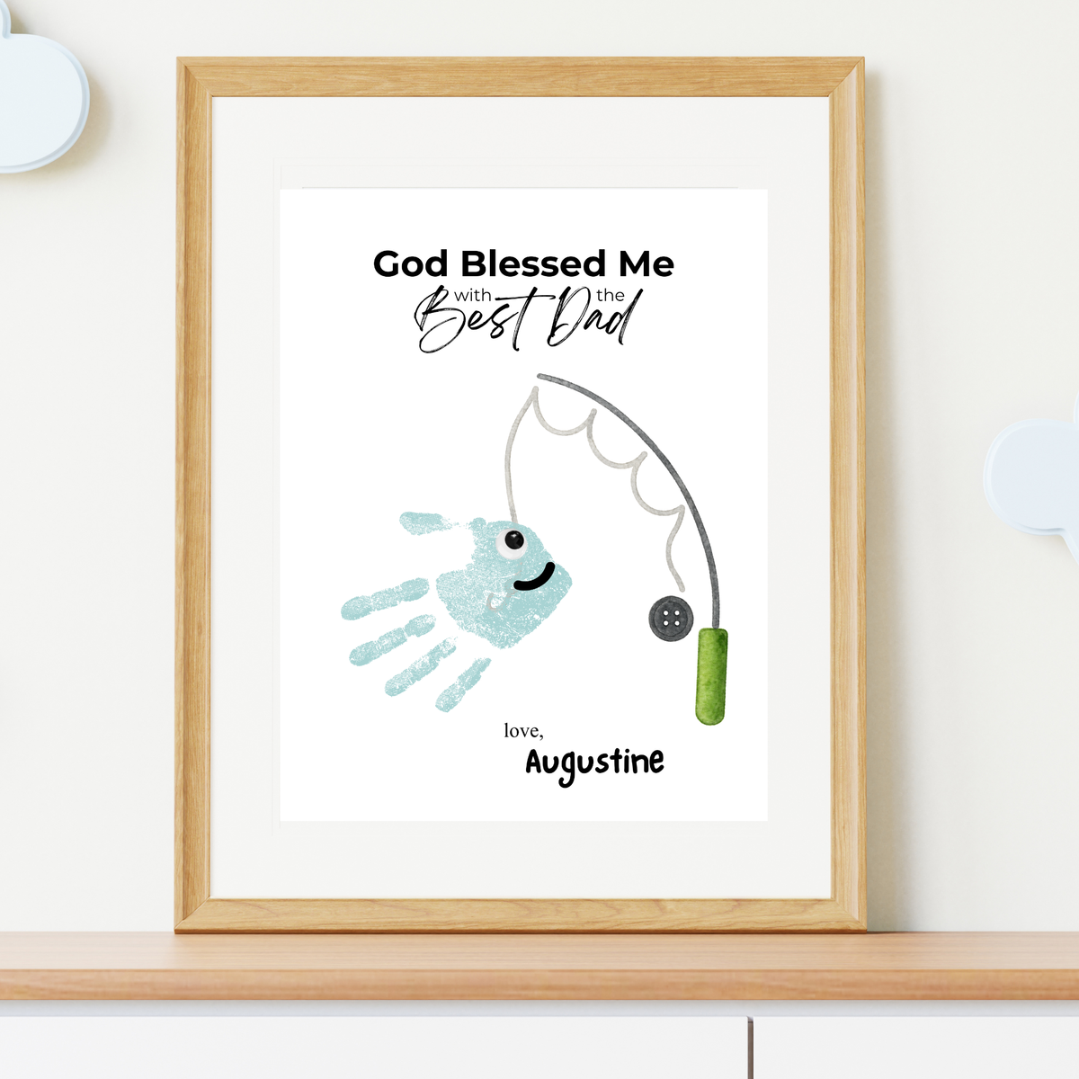 Christian Father’s Day Handprint Craft | God Blessed Me with the Best Dad Printable | Dad Birthday Gift from Kids | Fishing Keepsake DIY