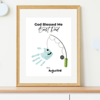 Christian Father’s Day Handprint Craft | God Blessed Me with the Best Dad Printable | Dad Birthday Gift from Kids | Fishing Keepsake DIY