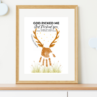 God Picked Me Father’s Day Handprint Craft Printable | Christian Dad Keepsake from Kids | Deer Handprint Art | Faith-Based Preschool DIY Printable