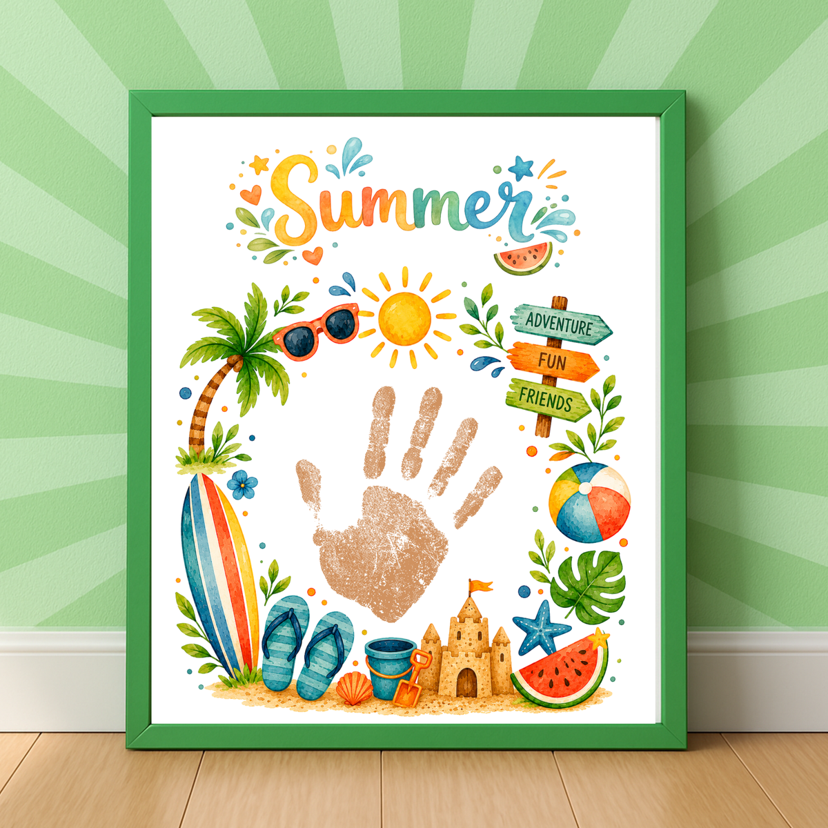 Summer Handprint Craft Printable | Summer Keepsake Activity for Kids | Preschool Kindergarten Beach Theme Craft