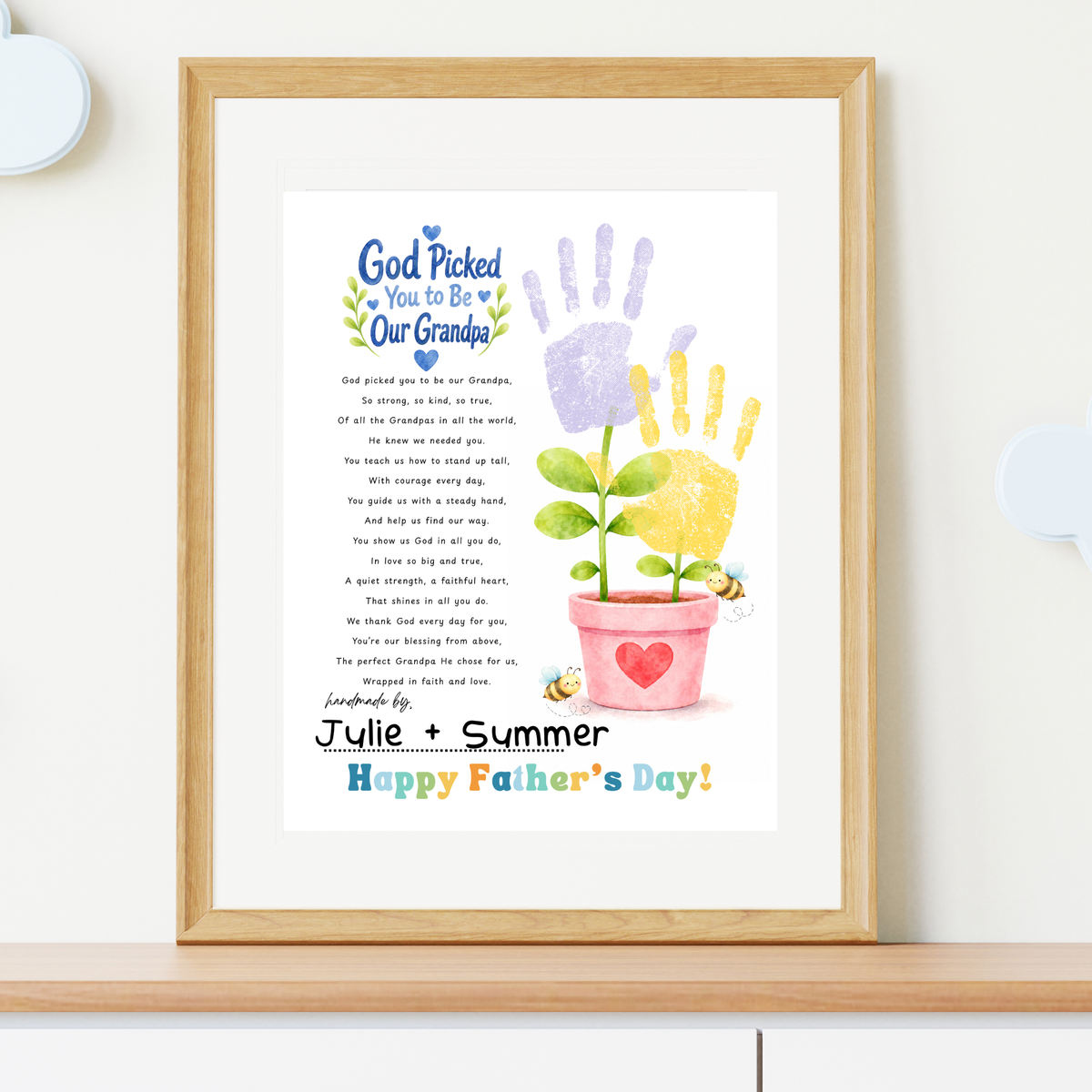God Picked You to Be Our Grandpa Handprint Craft Printable | Christian Father’s Day Gift for Grandpa | Handprint Flower Keepsake from Grandkids
