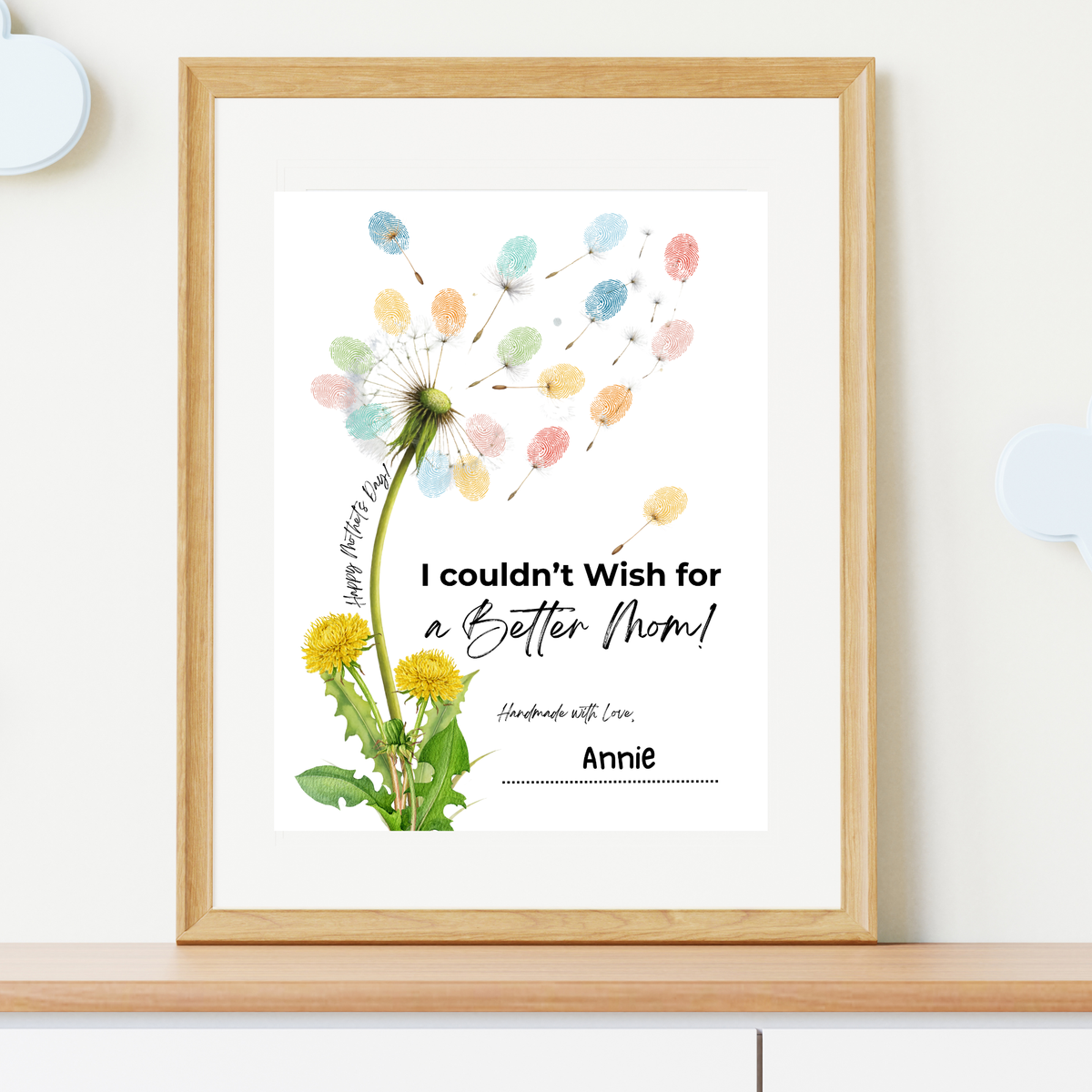 Mother’s Day Dandelion Handprint Craft Printable | I Couldn’t Wish for a Better Mom Keepsake | Preschool DIY Mother’s Day Gift | Kids Fingerprint Art PDF