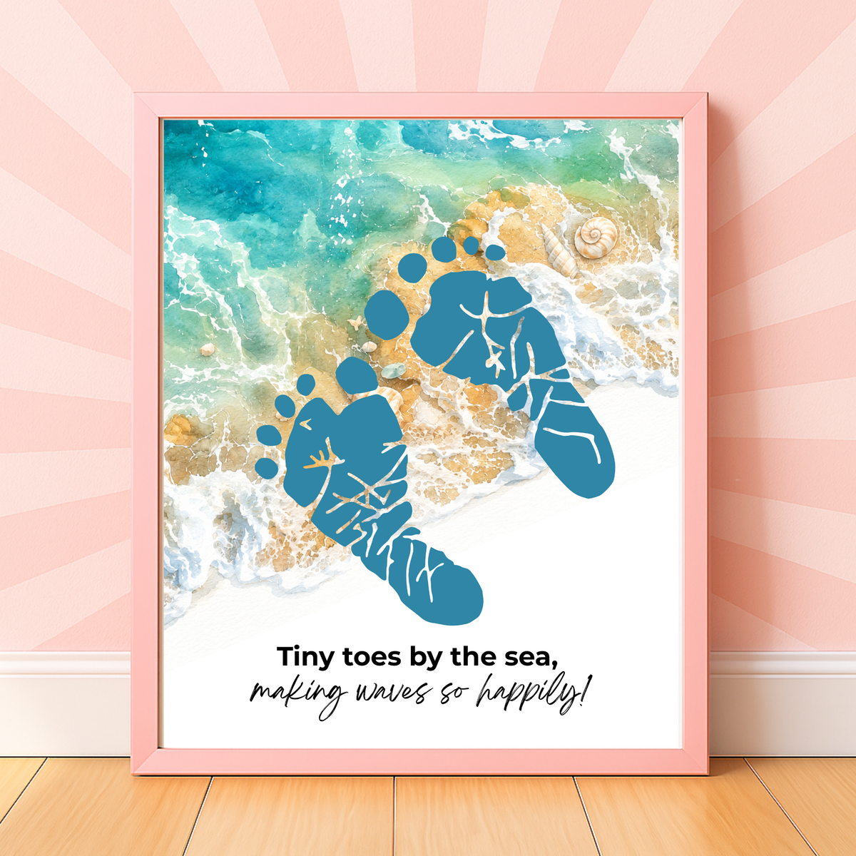 Tiny Toes by the Sea Footprint Craft Printable | Beach Footprint Keepsake | Summer Ocean Nursery Art for Kids