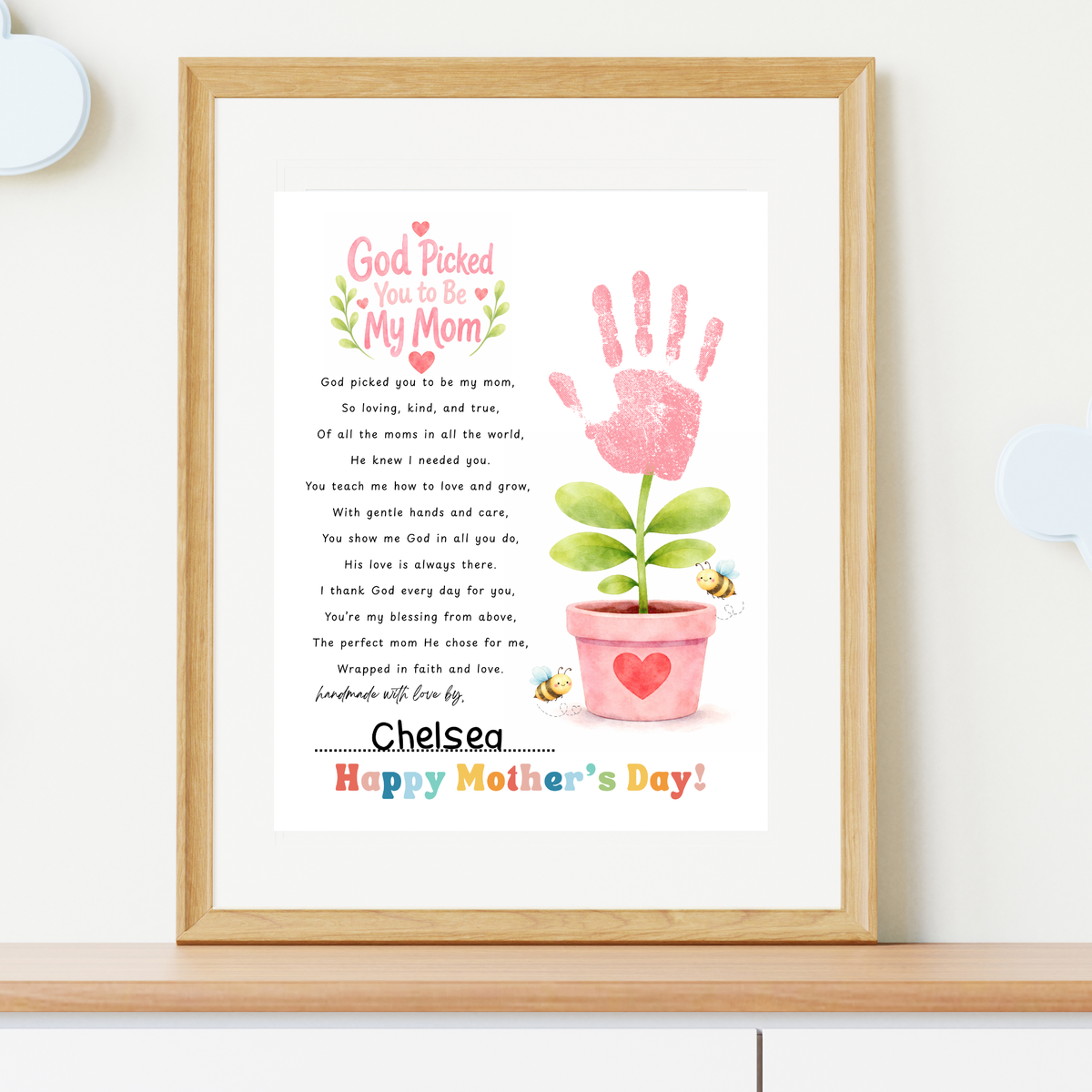 God Picked You to Be My Mom Handprint Craft Printable | Christian Mother’s Day Keepsake | Faith-Based Mom Gift from Kids | Preschool DIY PDF