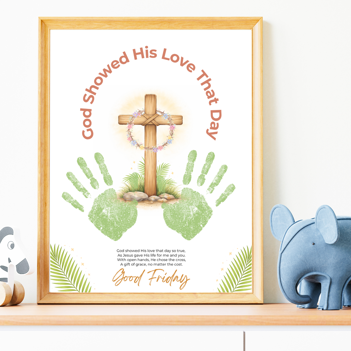 Good Friday Handprint Cross Craft Printable | “God Showed His Love That Day” Christian Kids Activity | Easter Faith Keepsake PDF