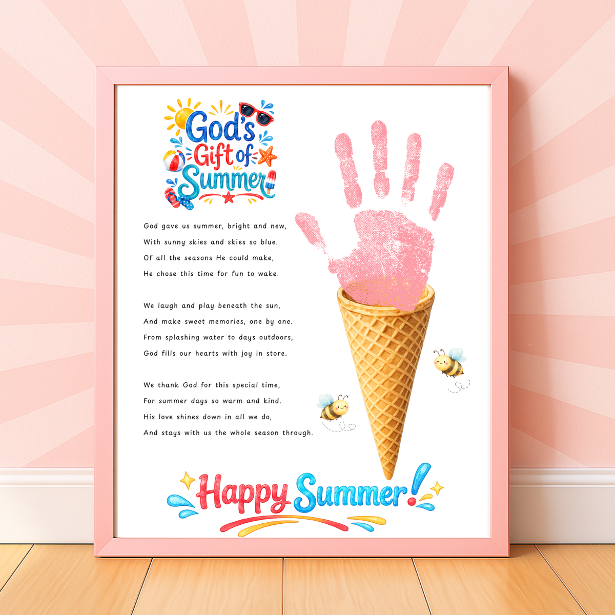 Christian Ice Cream Cone Handprint Craft Printable | God's Gift of Summer Keepsake Activity for Kids | Faith-Based Summer Craft