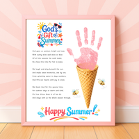 Christian Ice Cream Cone Handprint Craft Printable | God's Gift of Summer Keepsake Activity for Kids | Faith-Based Summer Craft