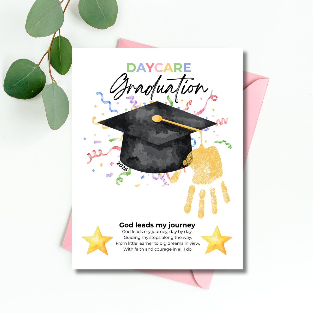Daycare Graduation Handprint Craft Printable, Christian Graduation Keepsake for Kids, God Leads My Journey, Preschool Graduation Activity, Instant Download