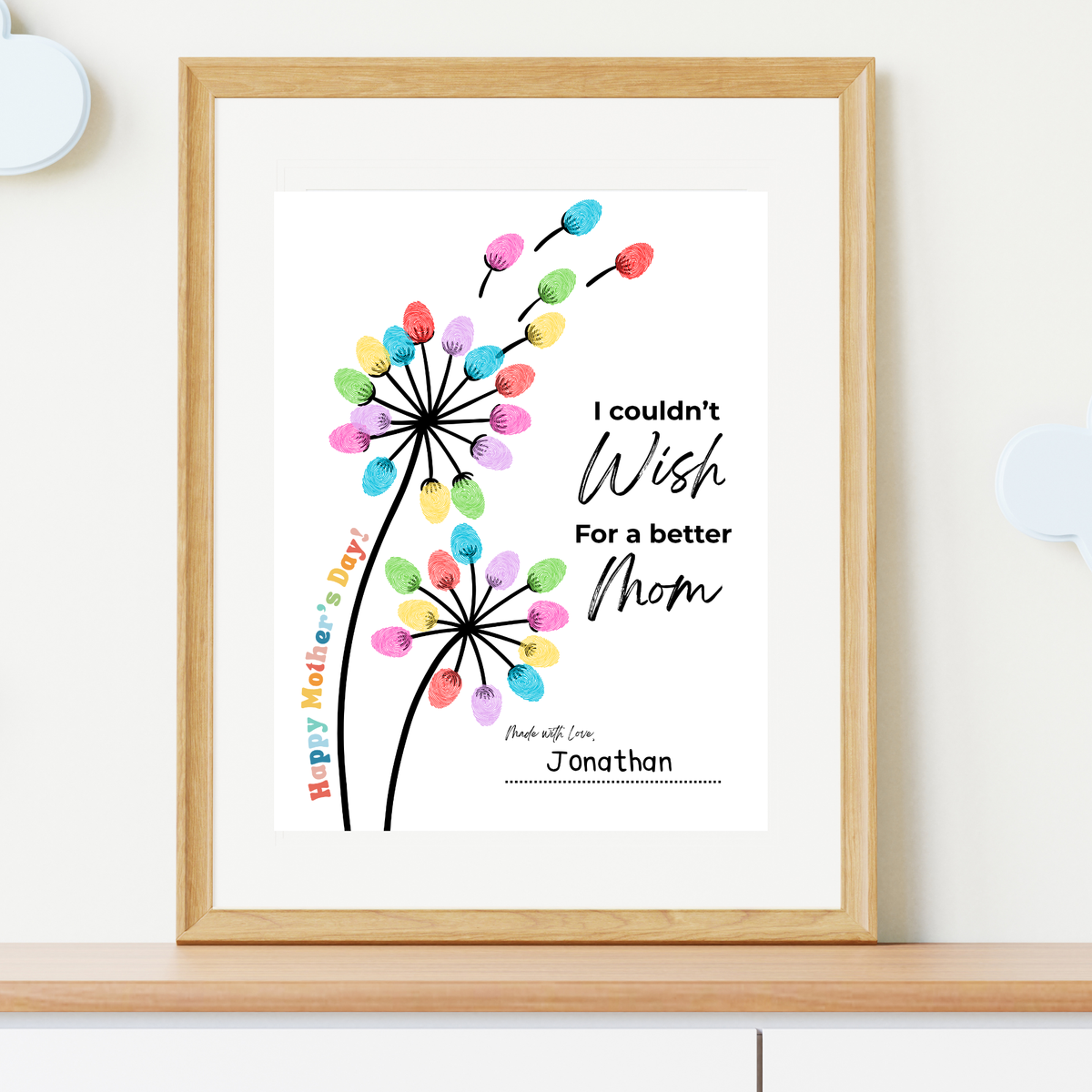 Mother’s Day Fingerprint Craft Printable | I Couldn’t Wish for a Better Mom Keepsake | Preschool DIY Mom Gift | Dandelion Fingerprint Art PDF