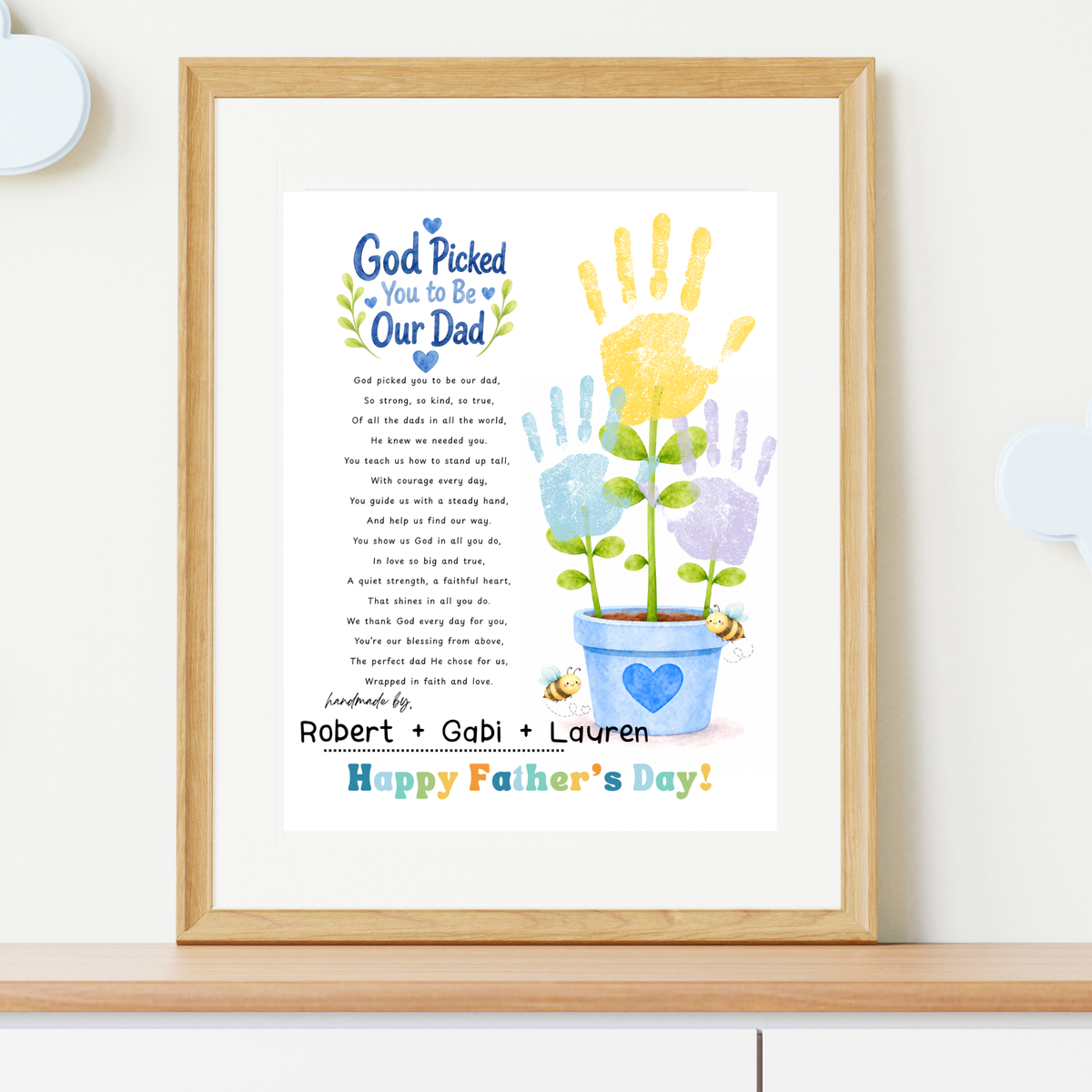 Christian Father’s Day Handprint Craft Printable | God Picked You to Be My Dad | Faith-Based Dad Keepsake Gift from Kids | Preschool DIY Handprint Art PDF