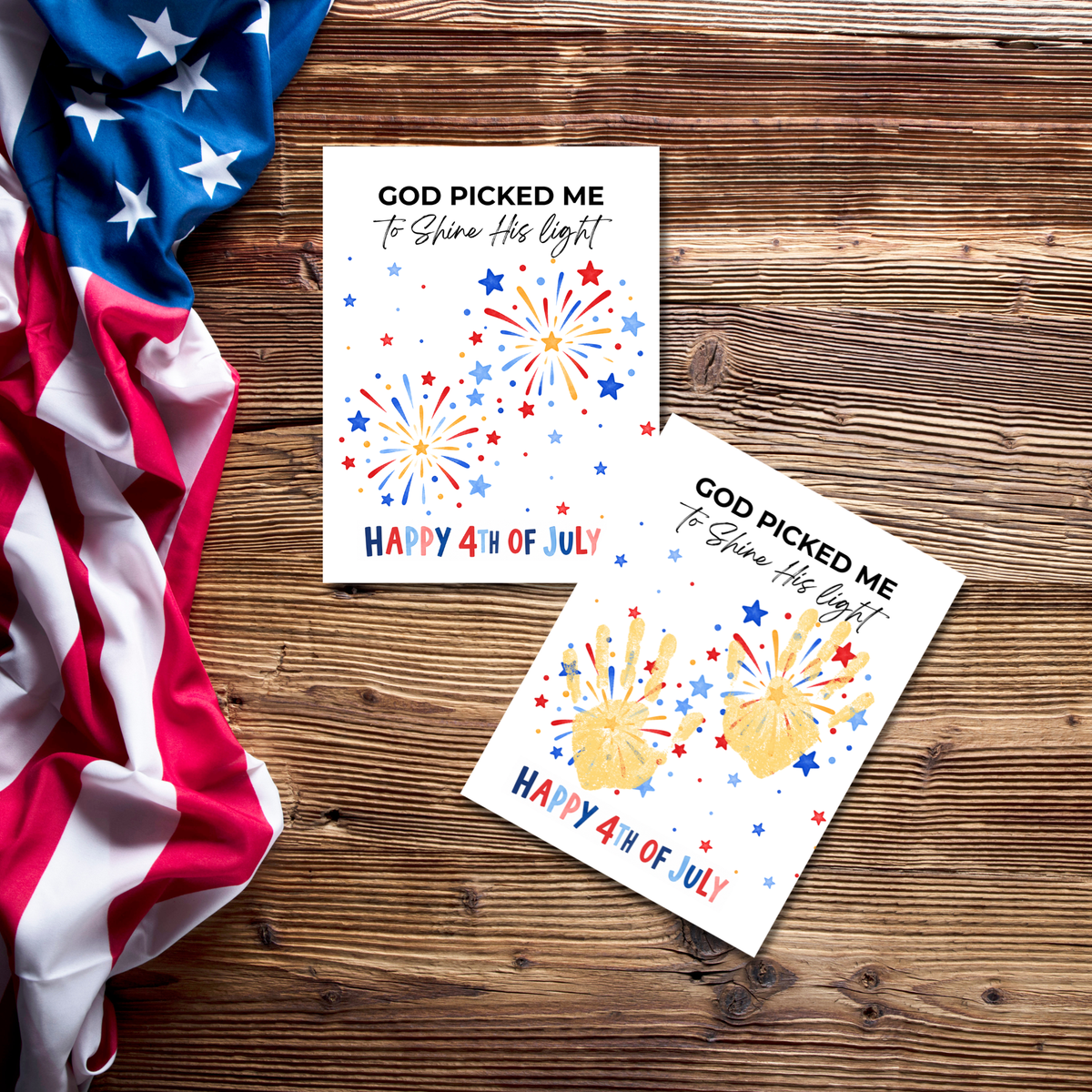 Christian 4th of July Handprint Craft Printable | God Picked Me to Shine His Light | Faith-Based Independence Day Keepsake for Kids