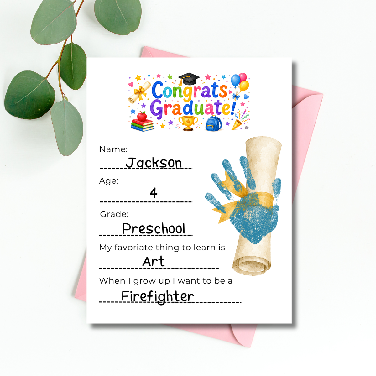 Graduation Interview Printable for Kids, Preschool & Kindergarten Graduation Keepsake, End of Year Memory Craft, Instant Download