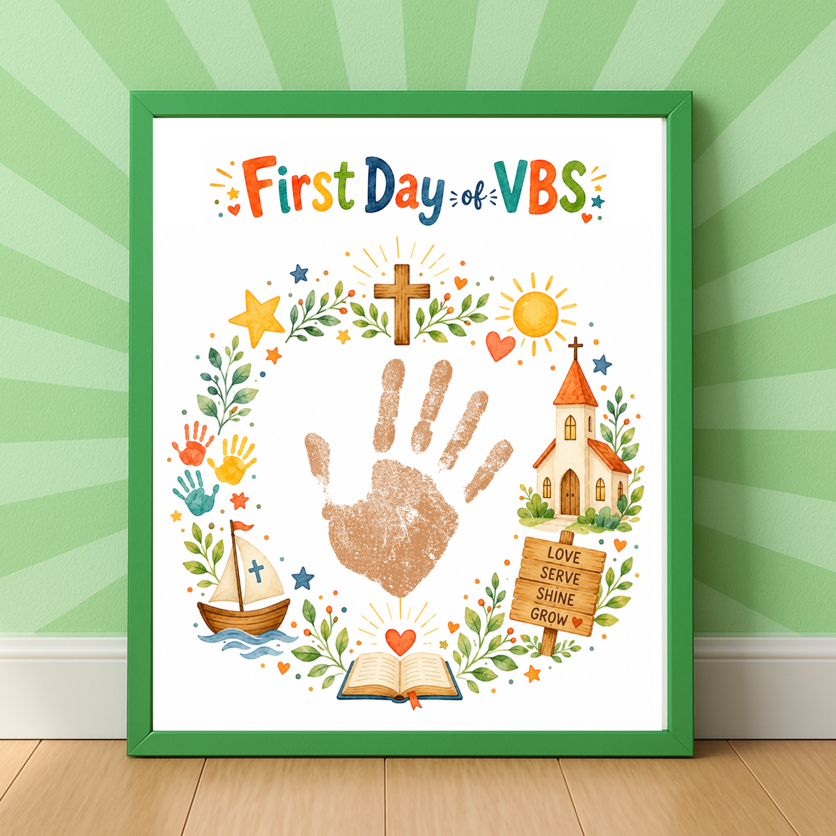 First Day of VBS Handprint Craft Printable | Vacation Bible School Keepsake | Christian Summer Church Activity