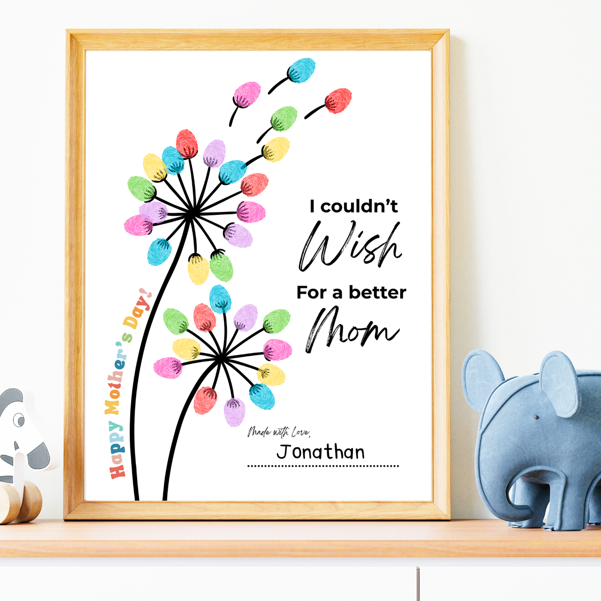 Mother’s Day Fingerprint Craft Printable | I Couldn’t Wish for a Better Mom Keepsake | Preschool DIY Mom Gift | Dandelion Fingerprint Art PDF