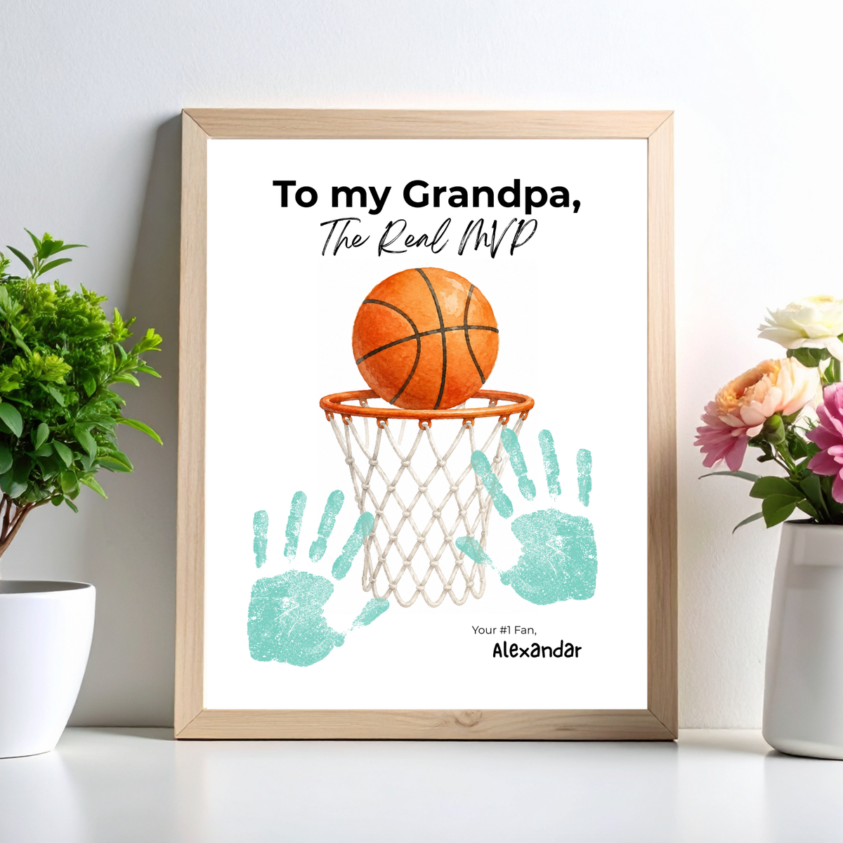 Basketball Grandpa Handprint Craft Printable, To My Grandpa The Real MVP, Basketball Grandpa Birthday Gift, Sports Grandpa Keepsake from Kids