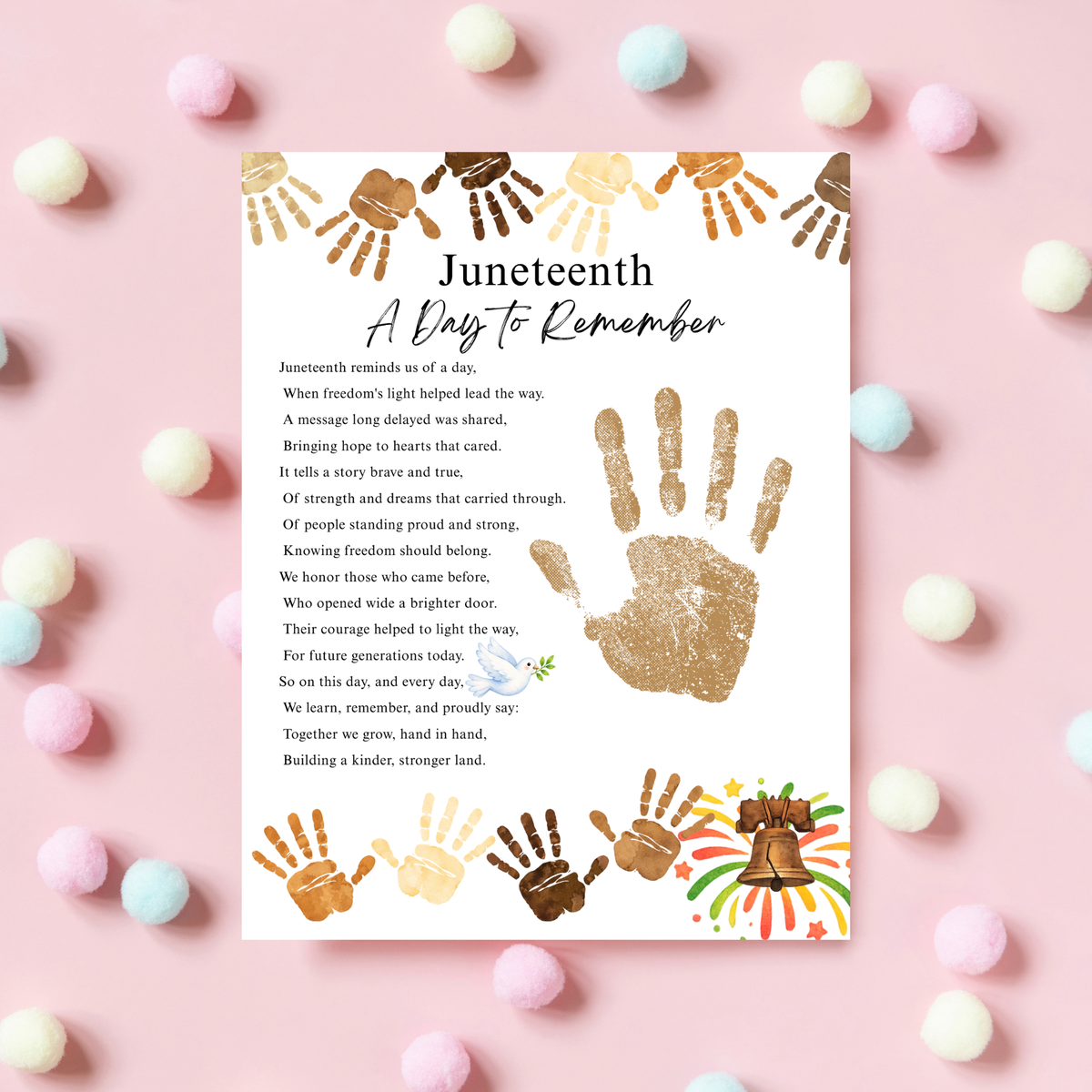 Juneteenth Handprint Craft Printable, Juneteenth Day to Remember Activity, Diversity Keepsake for Kids, Classroom Juneteenth Craft
