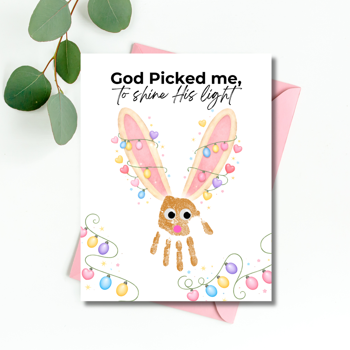 Christian Easter Handprint Craft Printable | “God Picked Me to Shine His Light” Bunny Keepsake | Faith-Based Kids Art Activity PDF