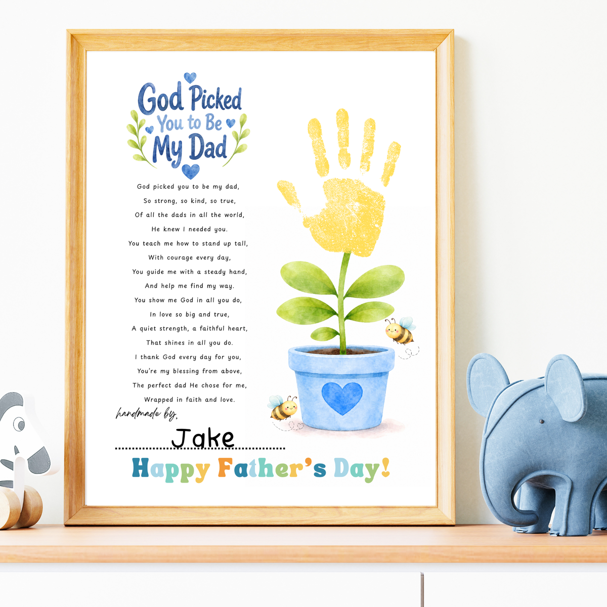 Christian Father’s Day Handprint Craft Printable | God Picked You to Be My Dad | Faith-Based Dad Keepsake Gift from Kids | Preschool DIY Handprint Art PDF