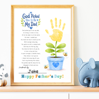 Christian Father’s Day Handprint Craft Printable | God Picked You to Be My Dad | Faith-Based Dad Keepsake Gift from Kids | Preschool DIY Handprint Art PDF