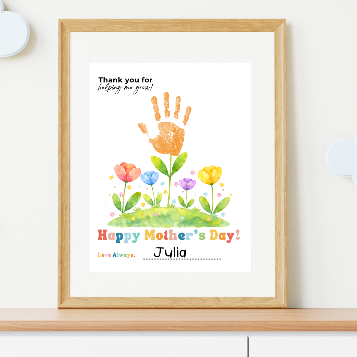 Mother’s Day Handprint Flower Craft Printable | Thank You for Helping Me Grow Keepsake | Preschool DIY Mom Gift | Floral Mother’s Day PDF