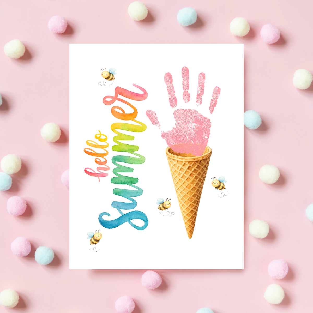 Hello Summer Ice Cream Cone Handprint Craft Printable | Summer Keepsake Activity for Kids | Preschool, Daycare & Kindergarten Summer Art