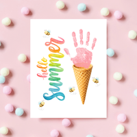 Hello Summer Ice Cream Cone Handprint Craft Printable | Summer Keepsake Activity for Kids | Preschool, Daycare & Kindergarten Summer Art