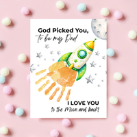 God Picked You to Be My Dad Rocket Handprint Craft Printable, Father’s Day Space Keepsake Gift from Kids