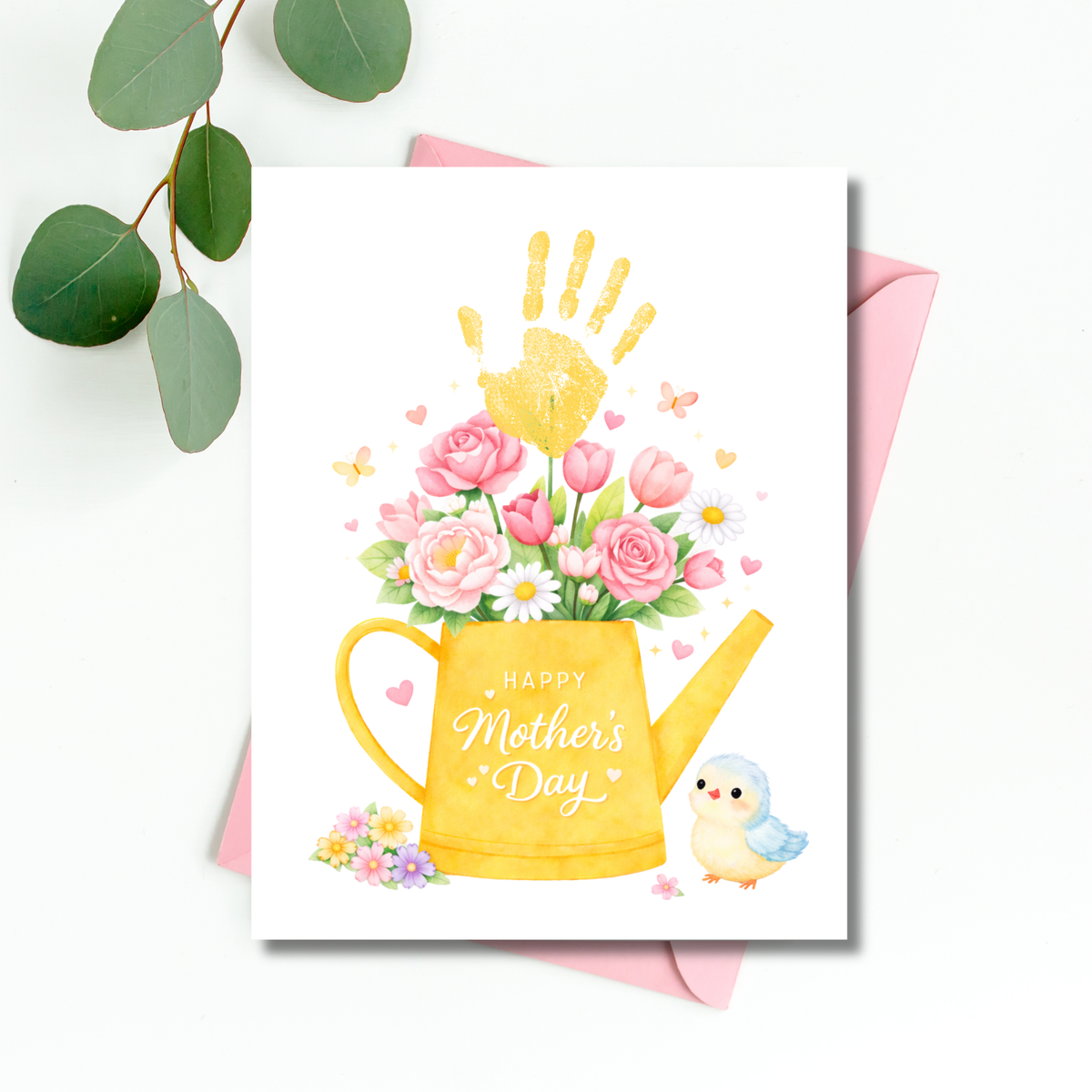 Mother’s Day Handprint Craft Printable | “Happy Mother’s Day” Flower Watering Can Keepsake | Preschool Kids Mother’s Day Activity PDF