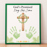 Palm Sunday Handprint Cross Craft Printable | “God’s Promised King Has Come” Christian Kids Activity | Easter Faith Keepsake PDF