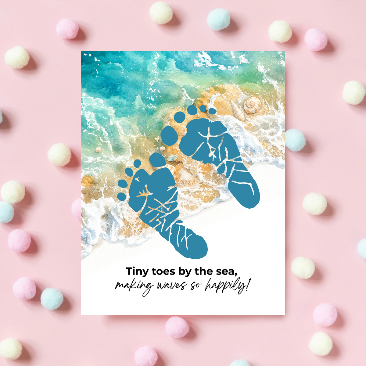 Tiny Toes by the Sea Footprint Craft Printable | Beach Footprint Keepsake | Summer Ocean Nursery Art for Kids